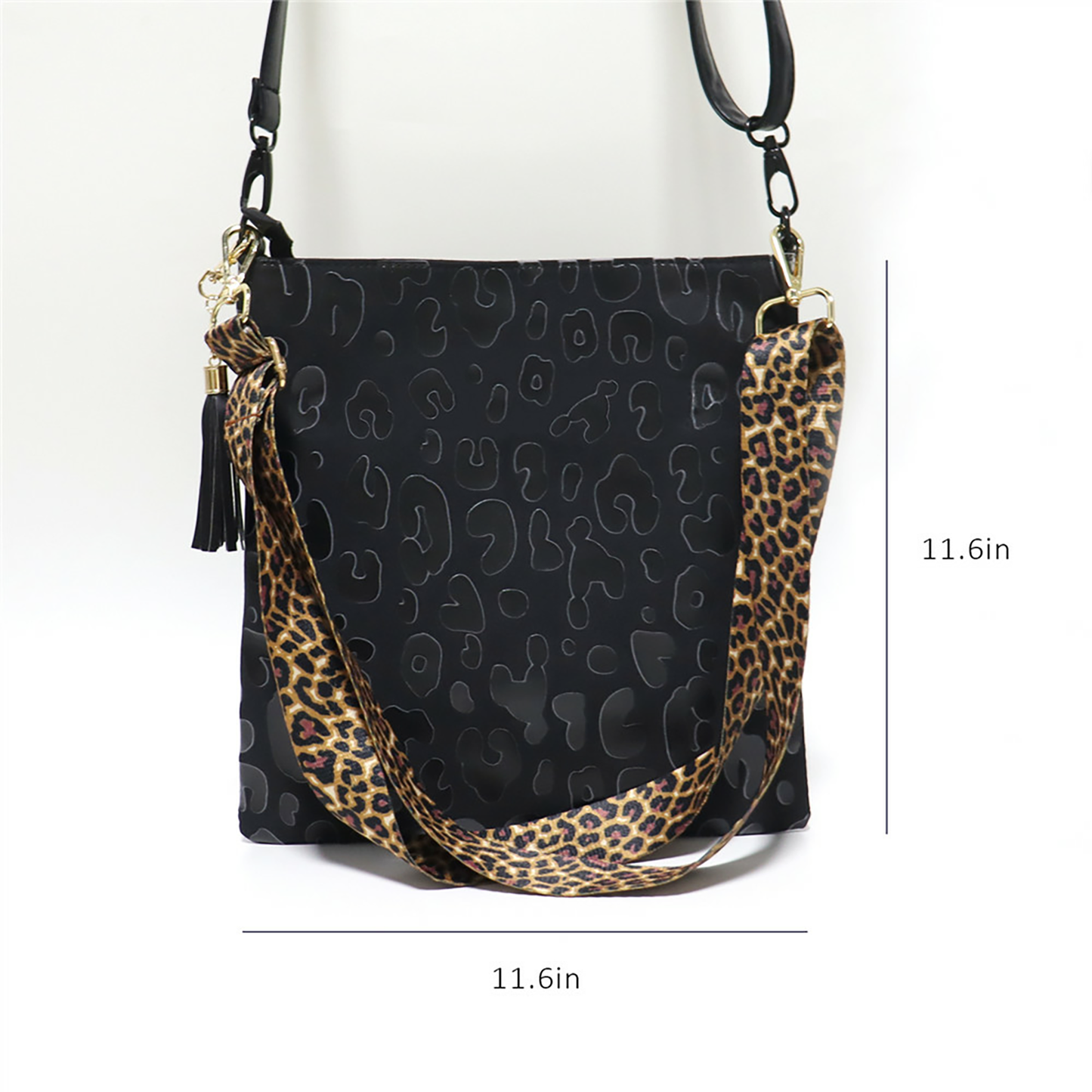 10Pcs Free Shipping Women Crossbody Purse Black Leopard Shoulder Bag with Guitar Strap