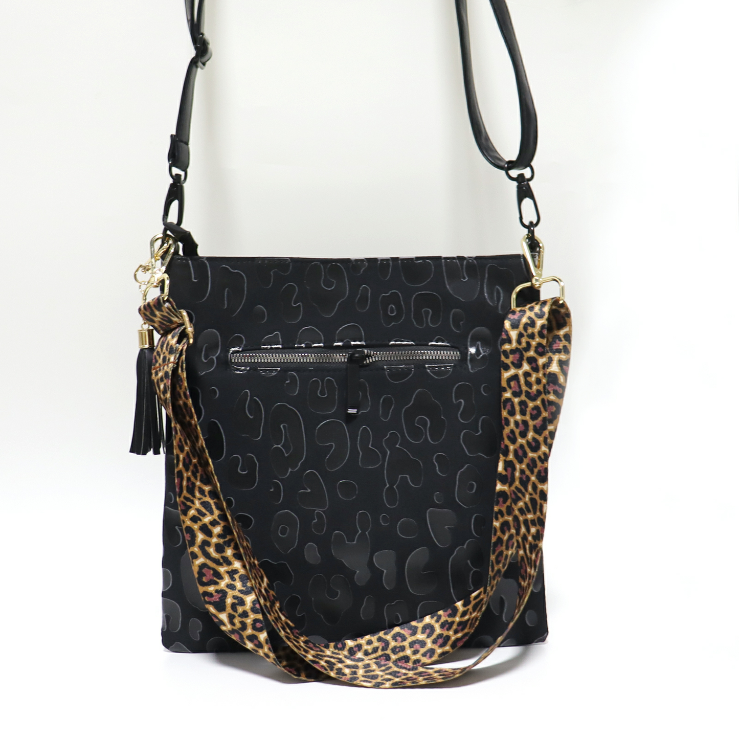 10Pcs Free Shipping Women Crossbody Purse Black Leopard Shoulder Bag with Guitar Strap