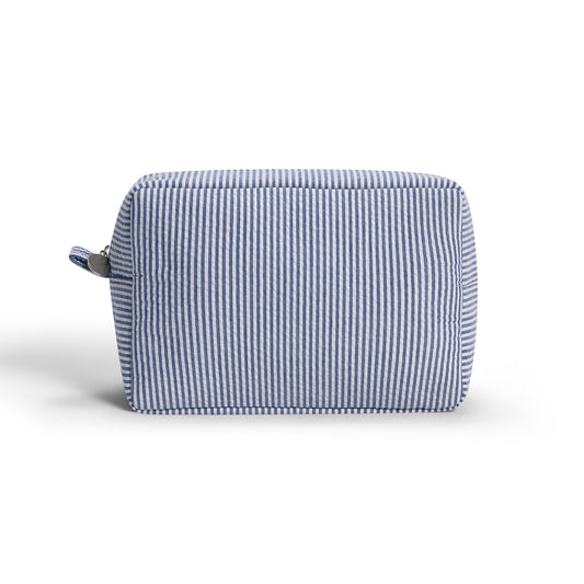 25Pcs Seersucker Cosmetic Bag Navy Cotton Rectangle Makeup Bag Travel Toiletry Bag