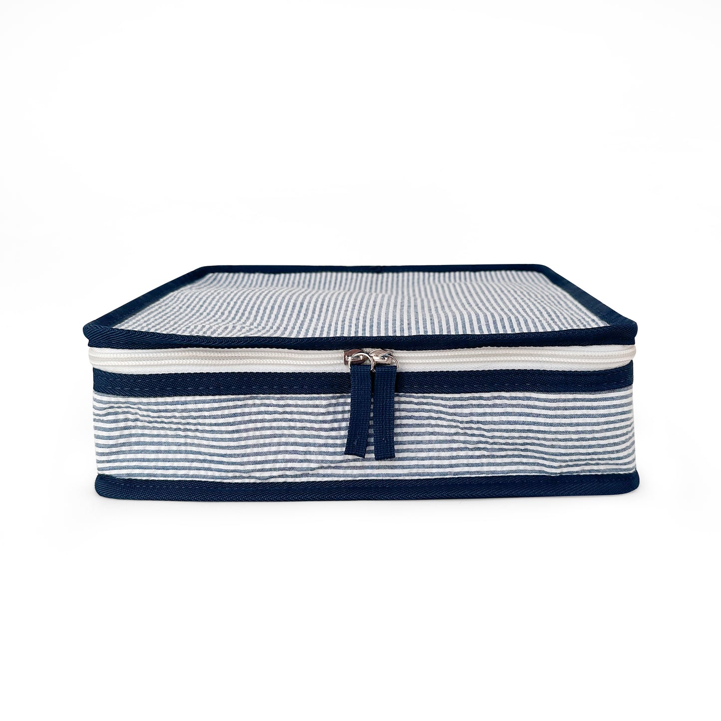 10Pcs Free Shipping 3in1 Seersucker Stacking Set Packing Cube Set Navy Striped Storage Organizer Bags Travel Overnight Luggage Bag