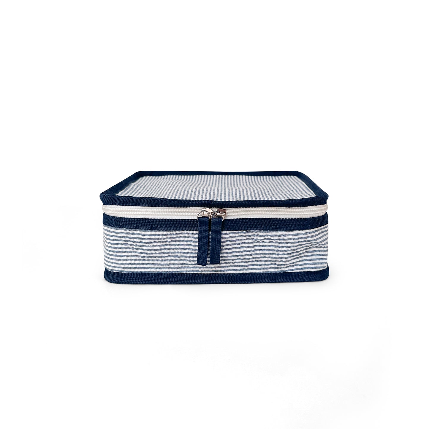 10Pcs Free Shipping 3in1 Seersucker Stacking Set Packing Cube Set Navy Striped Storage Organizer Bags Travel Overnight Luggage Bag