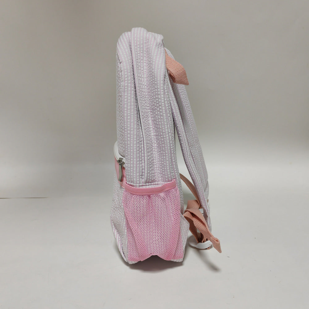 25Pcs Free Shipping Kid Preschool Backpack Light pink Seersucker Backpacks Cute Toddler Bookbag For Kids