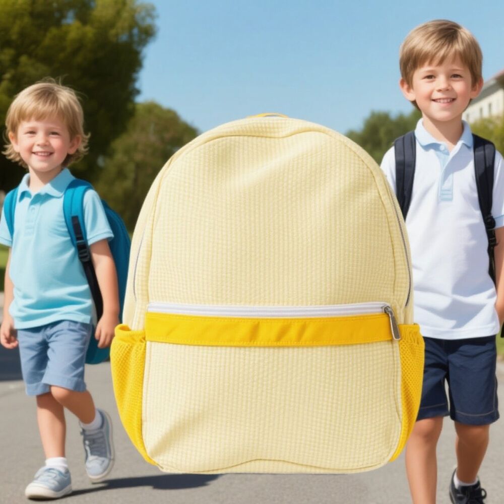 25Pcs Free Shipping Kid Preschool Backpack Yellow Seersucker Backpacks Cute Toddler Bookbag For Kids