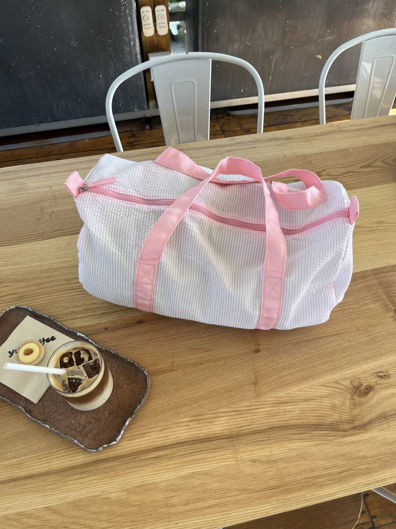 25Pcs Free Shipping Baby Pink Seersucker Duffle Bag Small Size Kids Toddler Weekend Travel Bag