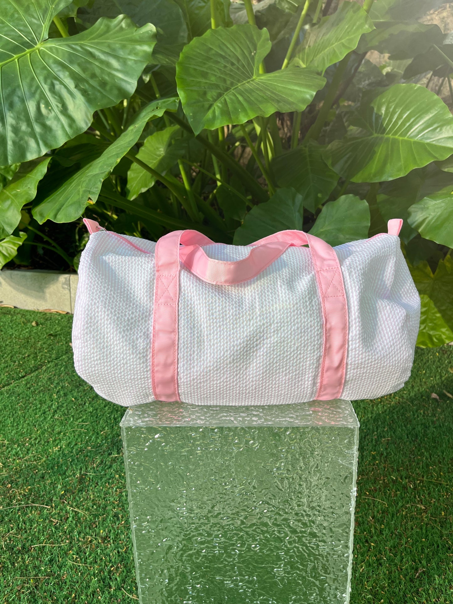 25Pcs Free Shipping Baby Pink Seersucker Duffle Bag Small Size Kids Toddler Weekend Travel Bag