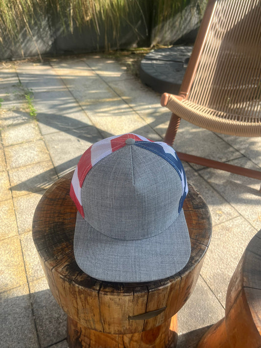 25Pcs Free Shipping 6 Panel Blanks Trucker Hats Snapback Gray With Flag Mesh Baseball Cap