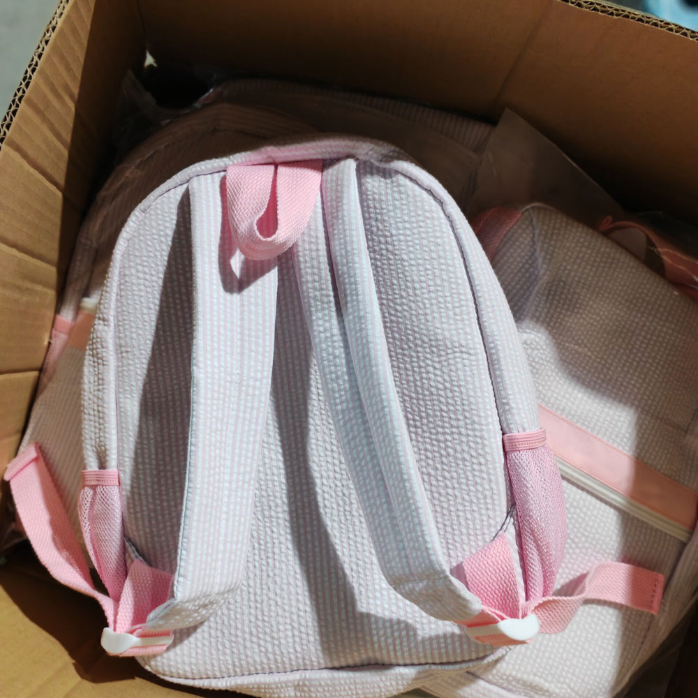 25Pcs Free Shipping Kid Preschool Backpack Baby Pink Seersucker Backpacks Cute Toddler Bookbag For Kids