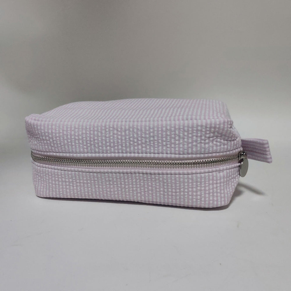 25Pcs Seersucker Cosmetic Bag Baby Pink Cotton Rectangle Makeup Bag Travel Toiletry Bag