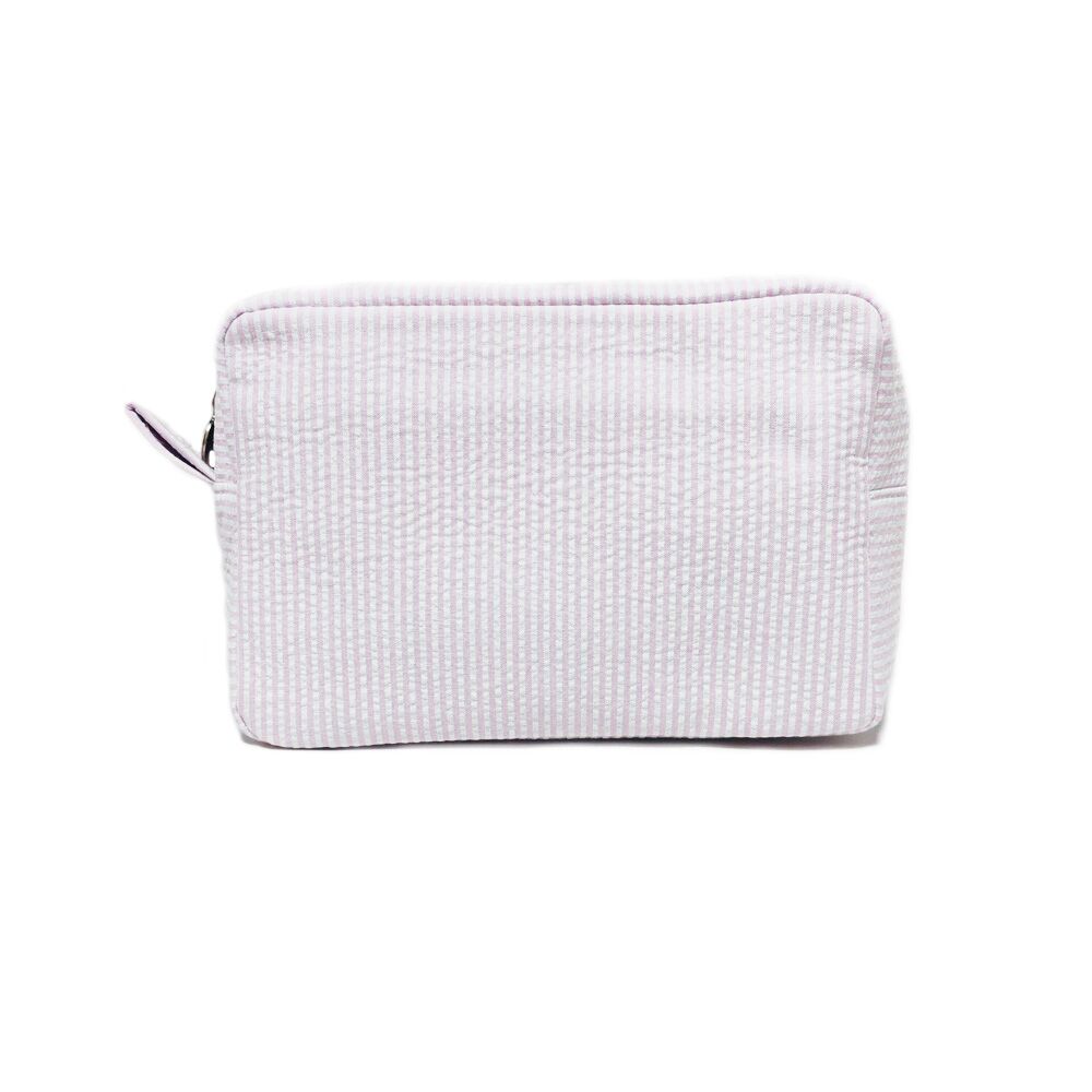 25Pcs Seersucker Cosmetic Bag Baby Pink Cotton Rectangle Makeup Bag Travel Toiletry Bag