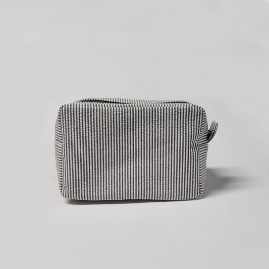 25Pcs Seersucker Cosmetic Bag Black Cotton Rectangle Makeup Bag Travel Toiletry Bag