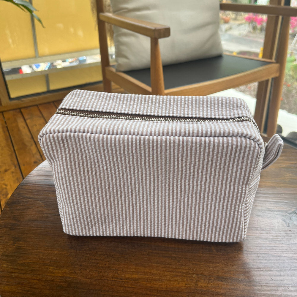 25Pcs Seersucker Cosmetic Bag Coffee Cotton Rectangle Makeup Bag Travel Toiletry Bag