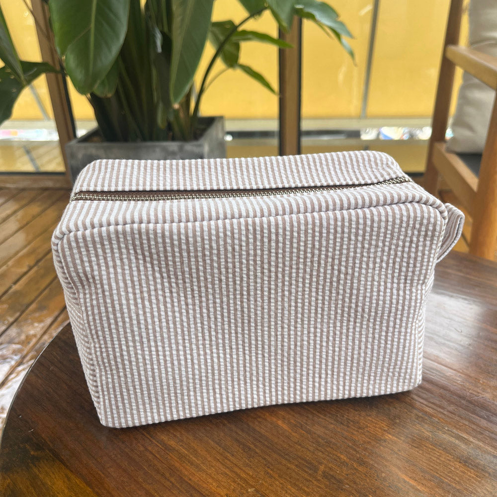 25Pcs Seersucker Cosmetic Bag Coffee Cotton Rectangle Makeup Bag Travel Toiletry Bag
