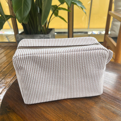 25Pcs Seersucker Cosmetic Bag Coffee Cotton Rectangle Makeup Bag Travel Toiletry Bag