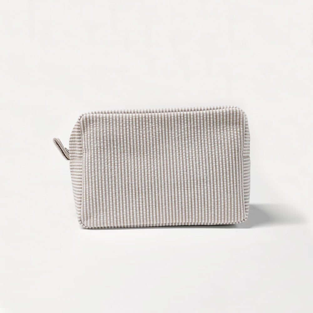 25Pcs Seersucker Cosmetic Bag Coffee Cotton Rectangle Makeup Bag Travel Toiletry Bag