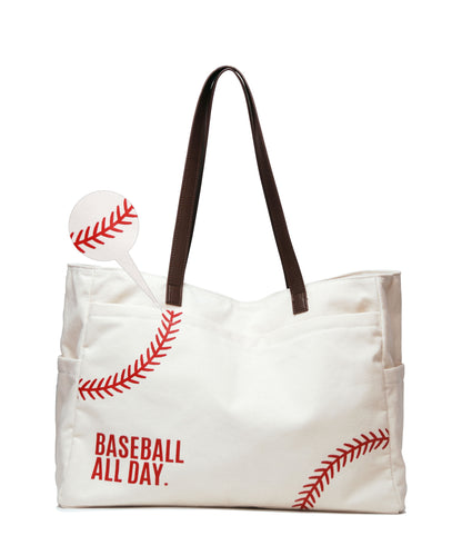 25Pcs Printed Baseball All Day Tote Women Large Oversize Baseball Bag Tote Canvas Bag