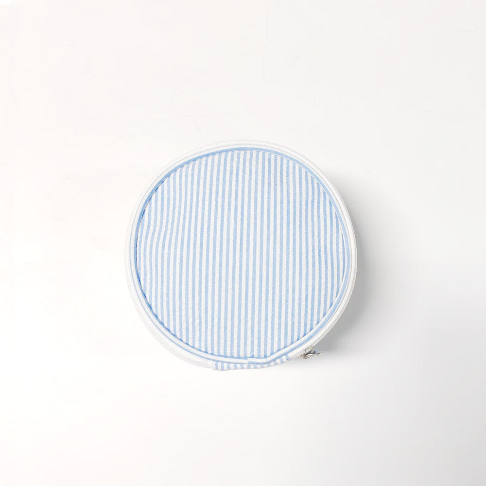20Pcs Round Button Seersucker Jewelry Bag Baby Blue Seersucker Cosmetic Bag