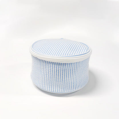 20Pcs Round Button Seersucker Jewelry Bag Baby Blue Seersucker Cosmetic Bag