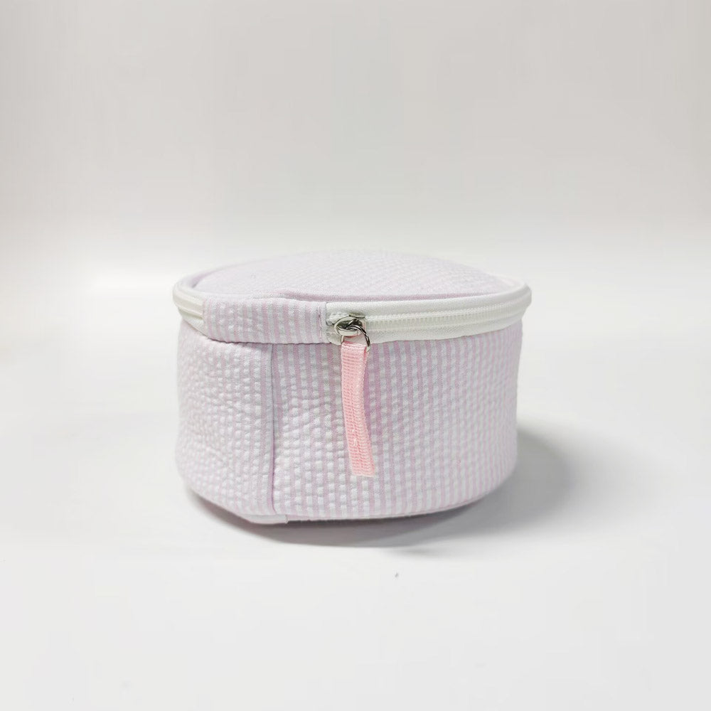 20Pcs Round Button Seersucker Jewelry Bag Baby Pink Seersucker Cosmetic Bag