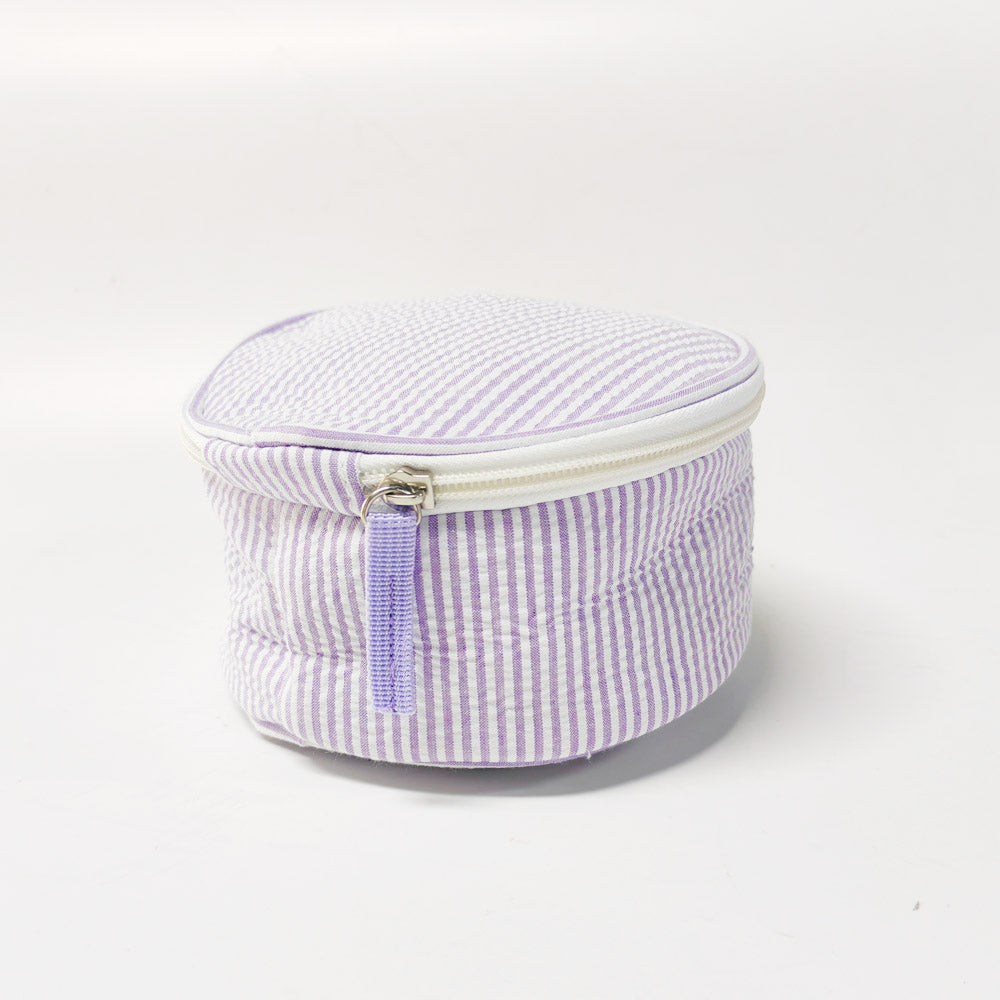 20Pcs Round Button Seersucker Jewelry Bag Purple Seersucker Cosmetic Bag