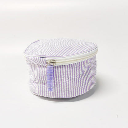 20Pcs Round Button Seersucker Jewelry Bag Purple Seersucker Cosmetic Bag