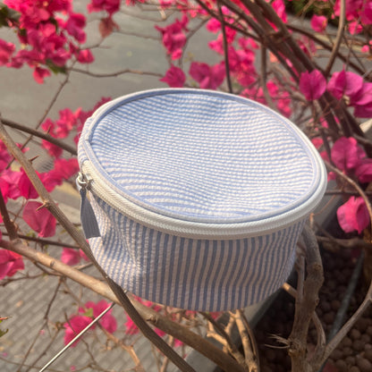 20Pcs Round Button Seersucker Jewelry Bag Baby Blue Seersucker Cosmetic Bag