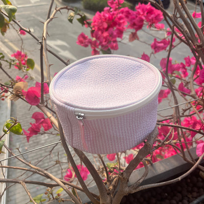 20Pcs Round Button Seersucker Jewelry Bag Baby Pink Seersucker Cosmetic Bag
