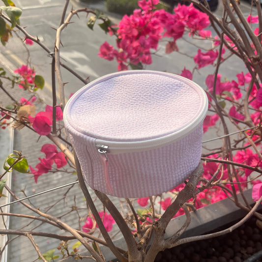 20Pcs Round Button Seersucker Jewelry Bag Baby Pink Seersucker Cosmetic Bag