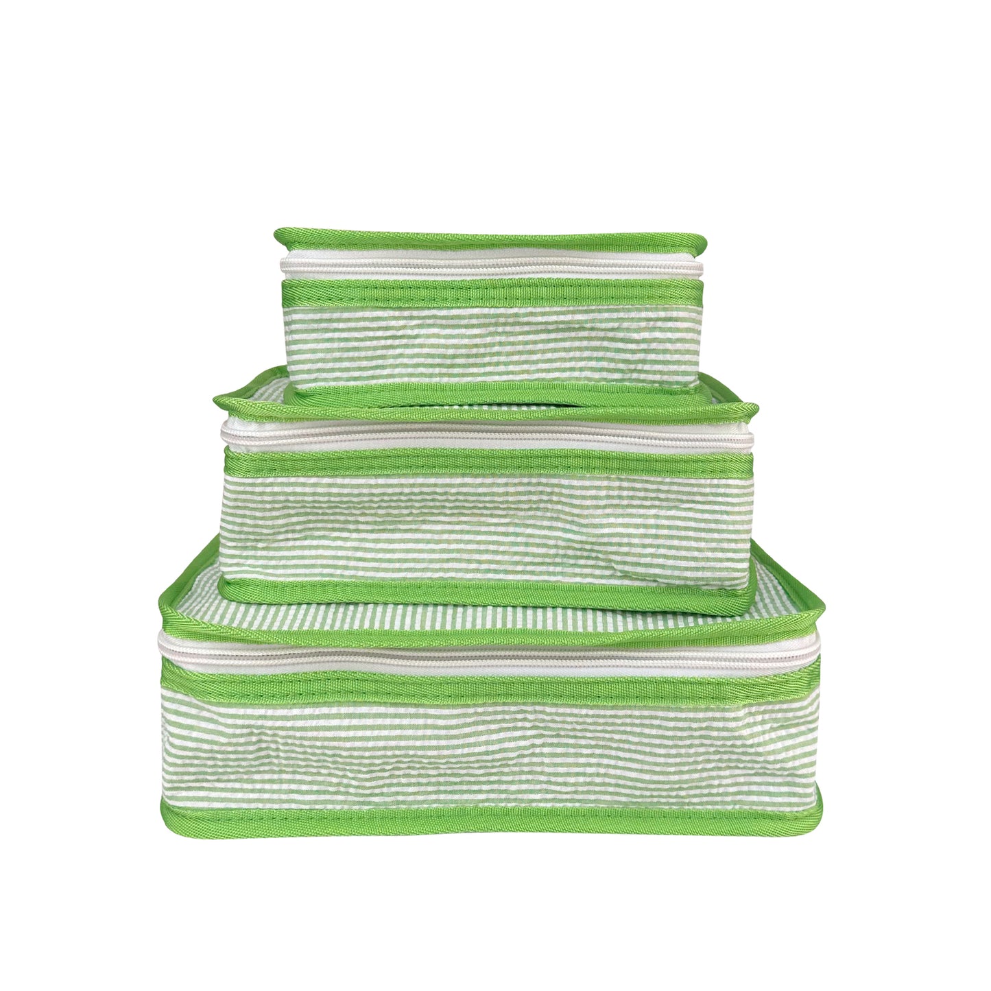 10Pcs Free Shipping 3in1 Seersucker Stacking Set Packing Cube Set Green Striped Storage Organizer Bags Travel Overnight Luggage Bag