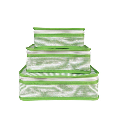 10Pcs Free Shipping 3in1 Seersucker Stacking Set Packing Cube Set Green Striped Storage Organizer Bags Travel Overnight Luggage Bag