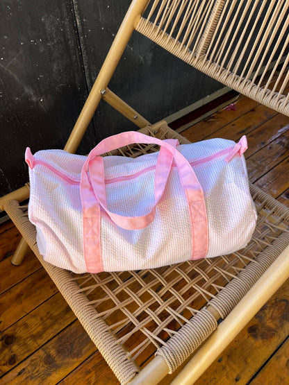25Pcs Free Shipping Baby Pink Seersucker Duffle Bag Small Size Kids Toddler Weekend Travel Bag