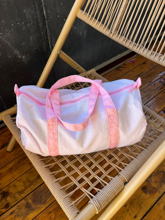 25Pcs Free Shipping Baby Pink Seersucker Duffle Bag Small Size Kids Toddler Weekend Travel Bag