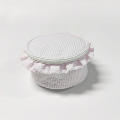 20Pcs Round Button Seersucker Jewelry Bag Baby Pink Ruffle Seersucker Cosmetic Bag