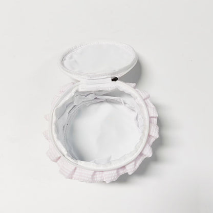 20Pcs Round Button Seersucker Jewelry Bag Baby Pink Ruffle Seersucker Cosmetic Bag