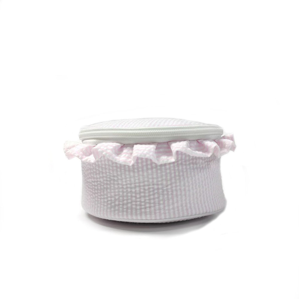 20Pcs Round Button Seersucker Jewelry Bag Baby Pink Ruffle Seersucker Cosmetic Bag