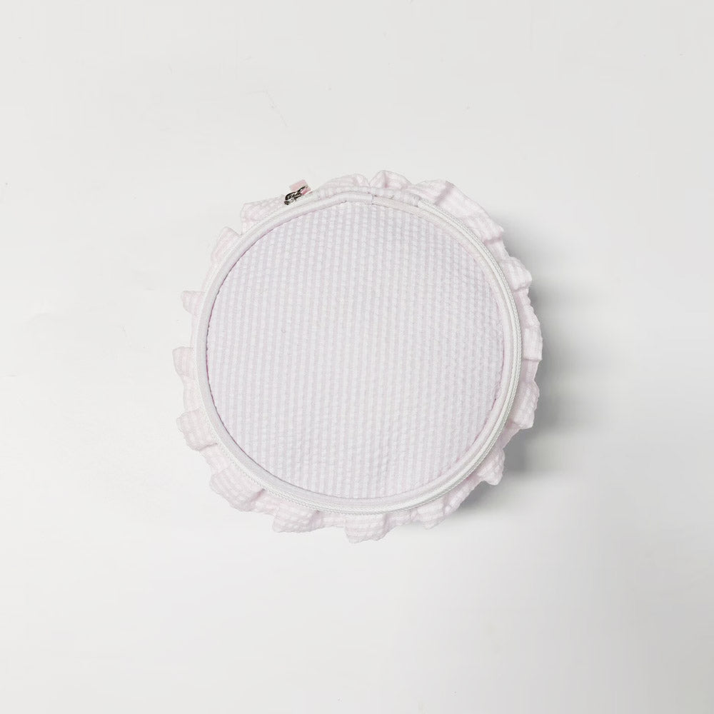 20Pcs Round Button Seersucker Jewelry Bag Baby Pink Ruffle Seersucker Cosmetic Bag