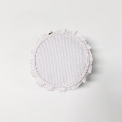 20Pcs Round Button Seersucker Jewelry Bag Baby Pink Ruffle Seersucker Cosmetic Bag