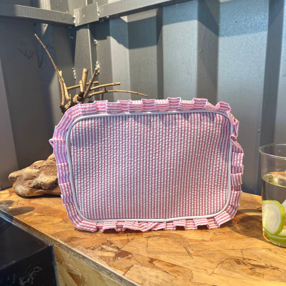 25pcs Pink Ruffle Cosmetic Cotton Rectangle Makeup Bag Travel Toiletry Bag