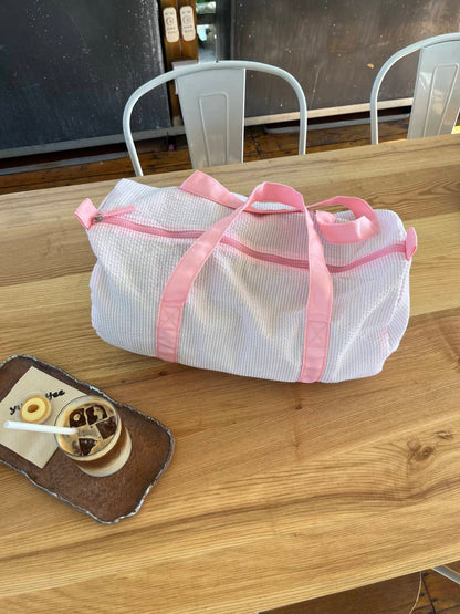 25Pcs Free Shipping Baby Pink Seersucker Duffle Bag Small Size Kids Toddler Weekend Travel Bag