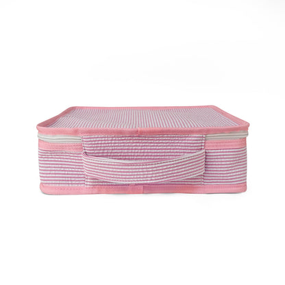 10Pcs Free Shipping 3in1 Seersucker Stacking Set Packing Cube Set Pink Striped Storage Organizer Bags Travel Overnight Luggage Bag