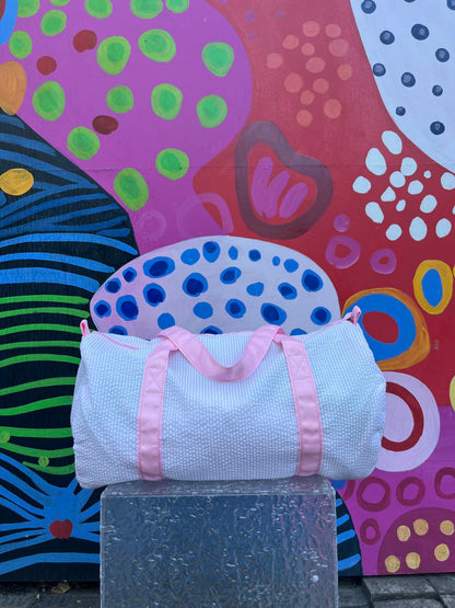 25Pcs Free Shipping Baby Pink Seersucker Duffle Bag Small Size Kids Toddler Weekend Travel Bag