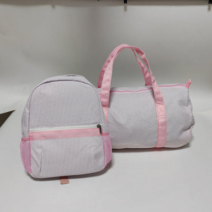 25Pcs Free Shipping Kid Preschool Backpack Light pink Seersucker Backpacks Cute Toddler Bookbag For Kids