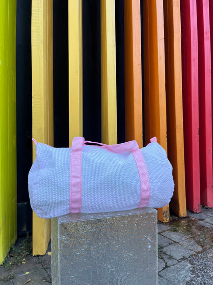 25Pcs Free Shipping Baby Pink Seersucker Duffle Bag Small Size Kids Toddler Weekend Travel Bag