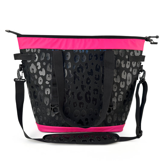 1Pc Outdoors Food Cooler Shoulder Bags Pink Insulated Travel Leopard Wide Cooler Bag