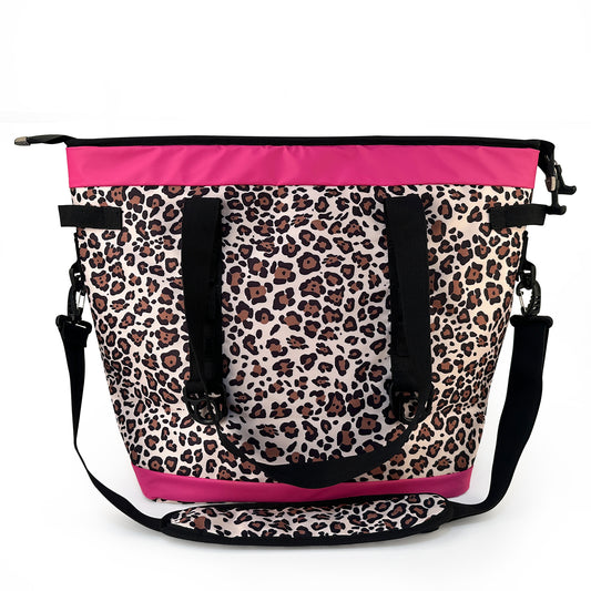 1Pc Outdoors Food Cooler Shoulder Bags Brown Insulated Travel Leopard Wide Cooler Bag