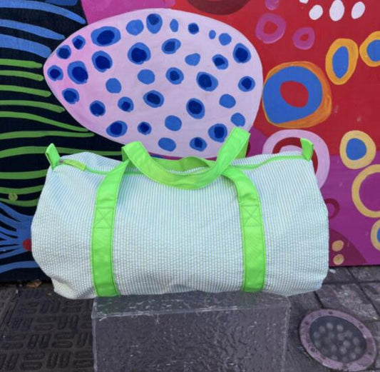 25Pcs Free Shipping Green Seersucker Duffle Bag Small Size Kids Toddler Weekend Travel Bag