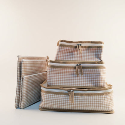 5Pcs Free Shipping 6in1 Gingham Stacking Set Packing Cube Set Khaki Storage Organizer Bags Travel Overnight Luggage Bag