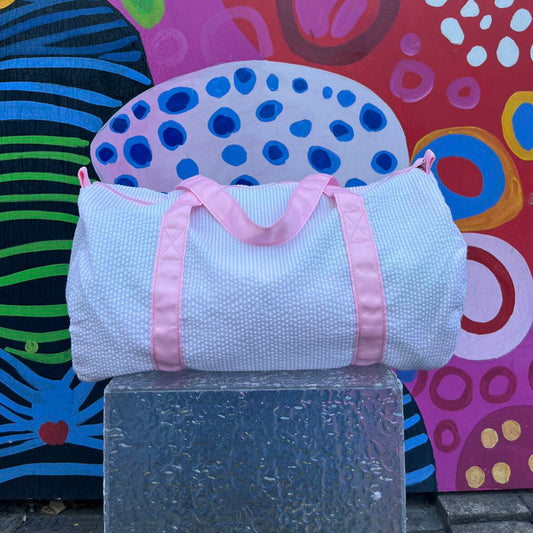 25Pcs Free Shipping Baby Pink Seersucker Duffle Bag Small Size Kids Toddler Weekend Travel Bag