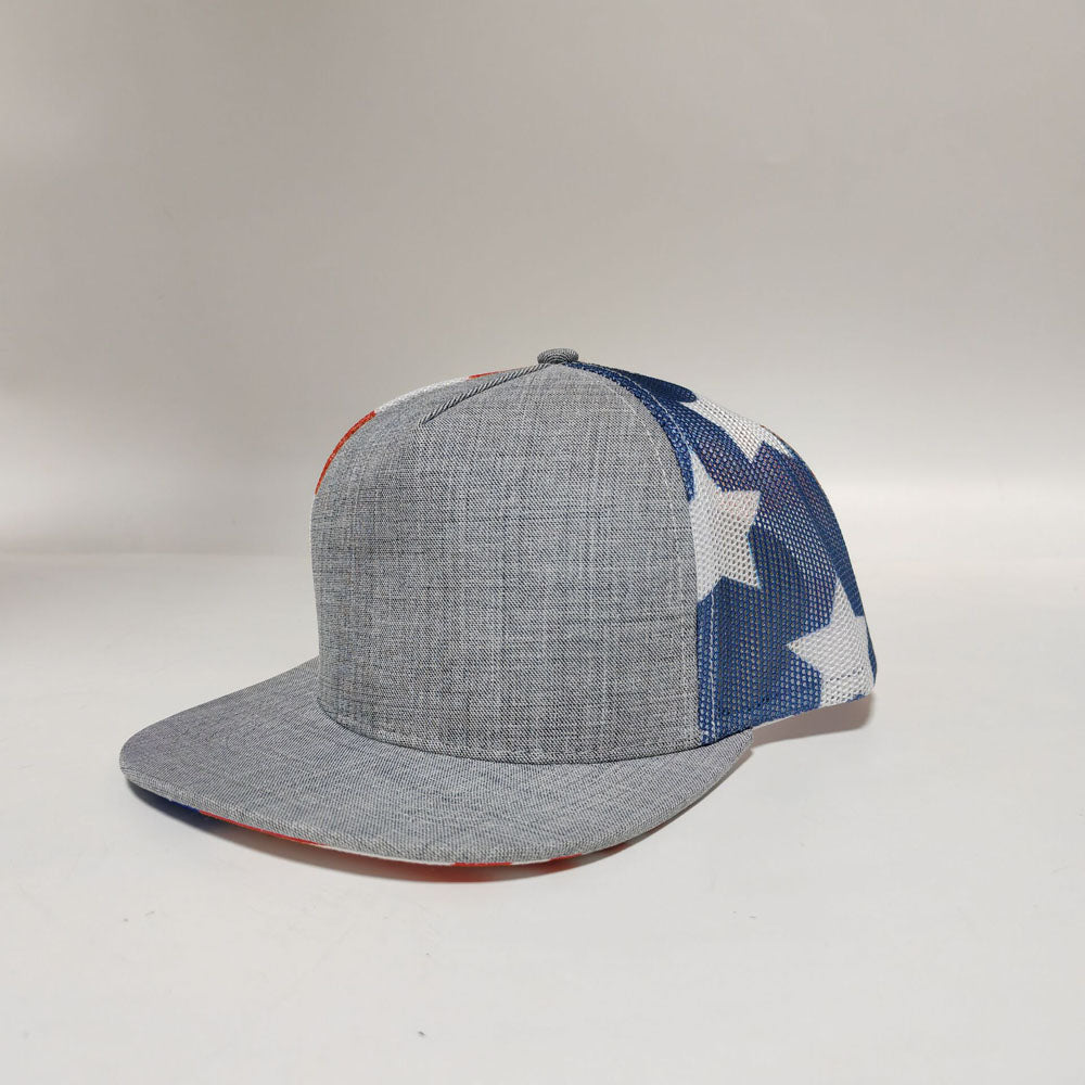 25Pcs Free Shipping 5 Panel Blanks Trucker Hats Snapback Gray With Flag Mesh Baseball Cap