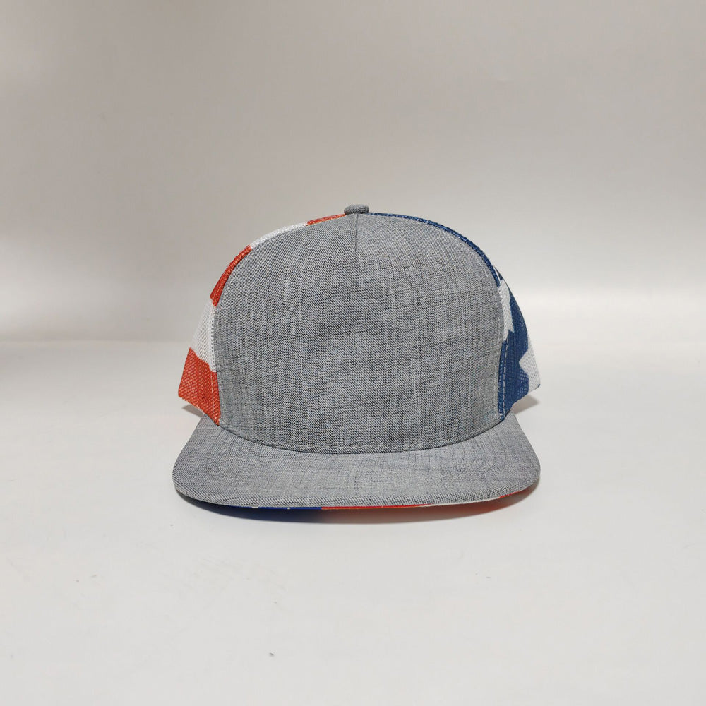 25Pcs Free Shipping 5 Panel Blanks Trucker Hats Snapback Gray With Flag Mesh Baseball Cap