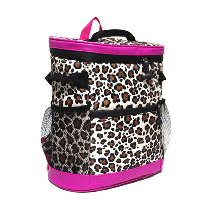 4Pcs Free Shipping Brown Leopard Cooler Backpack Insulated Lunch Box With Handle